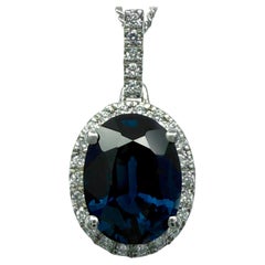 1.49ct Oval Cut Deep Blue Mahenge Spinel 
Diamond Platinum Pendant Necklace