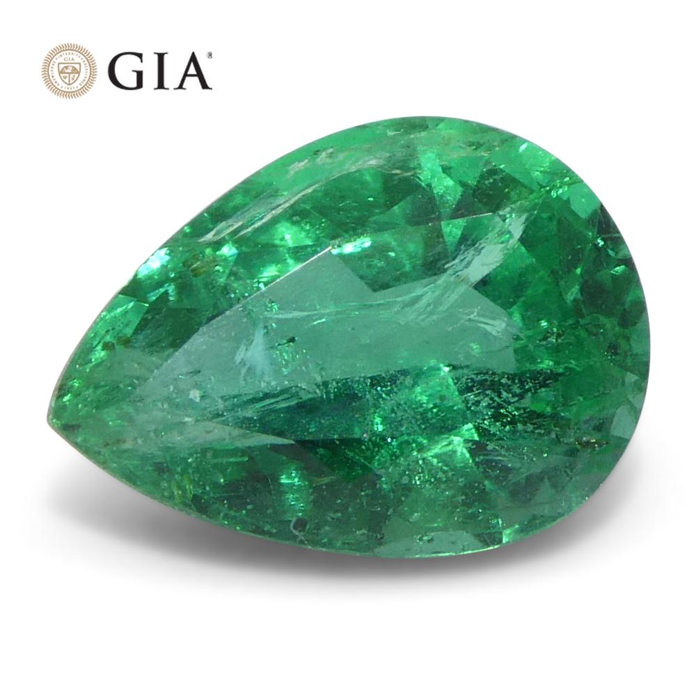 1.49ct Pear Green Emerald GIA Certified Zambia (F1) In New Condition For Sale In Toronto, Ontario