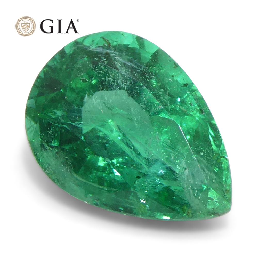 Women's or Men's 1.49ct Pear Green Emerald GIA Certified Zambia (F1) For Sale