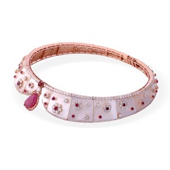 149ct Ruby Mother of Pearl Collar Choker Necklace 15.69ct Diamond 14k Rose Gold