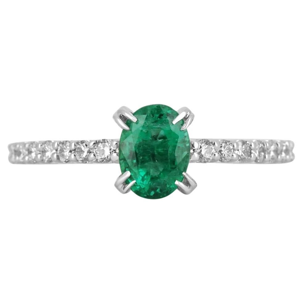 1.49tcw 14K Natural Emerald-Oval Cut & Diamond Shank Engagement Gold Ring For Sale