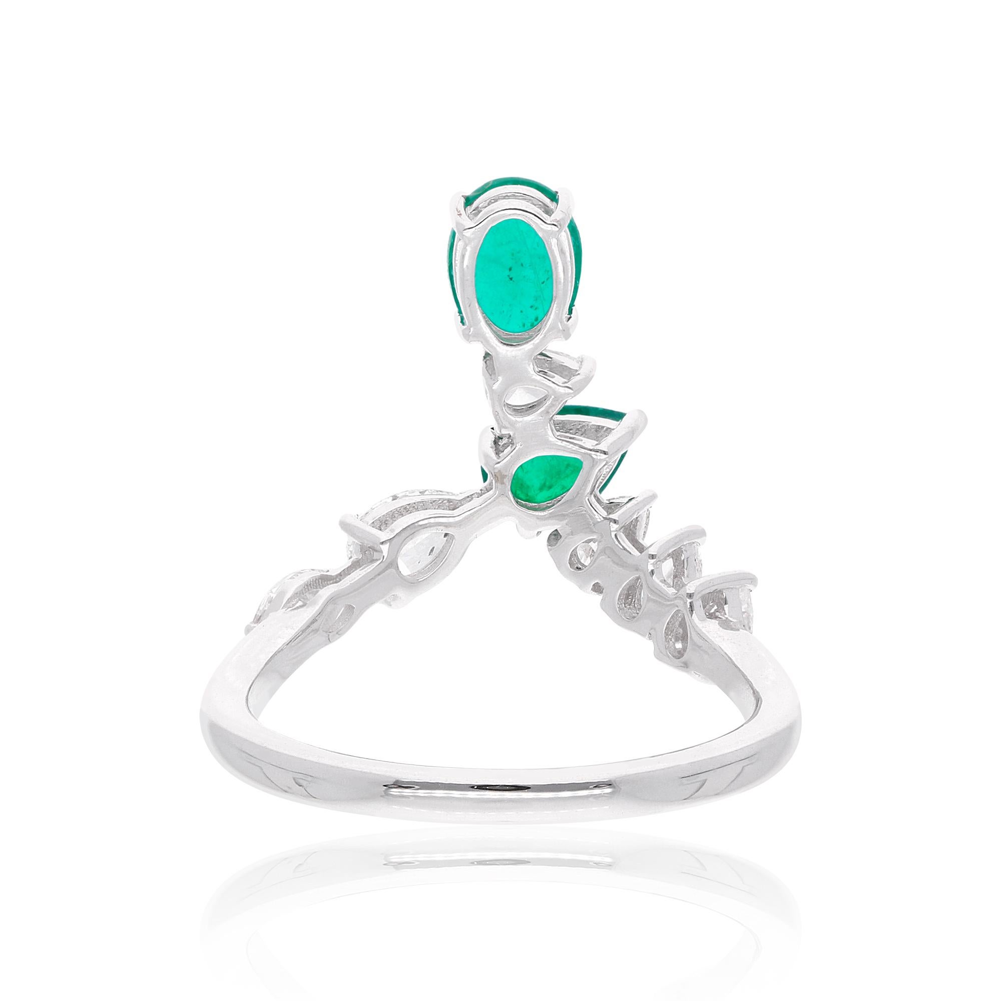 For Sale:  1.49TCW Zambian Emerald Diamond Chevron Ring for Women 14k White Gold Jewelry 5