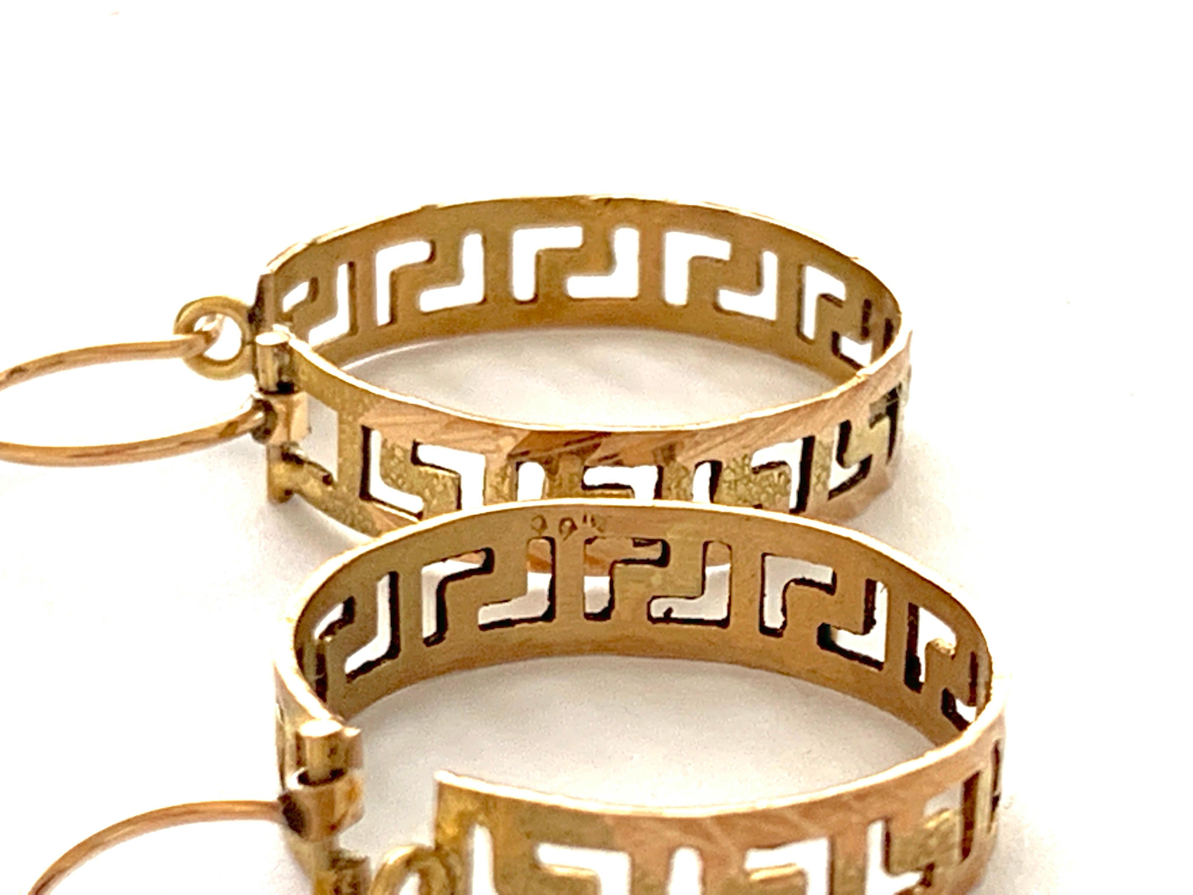 Women's 14ct 585 Gold Greek Key Earrings For Sale