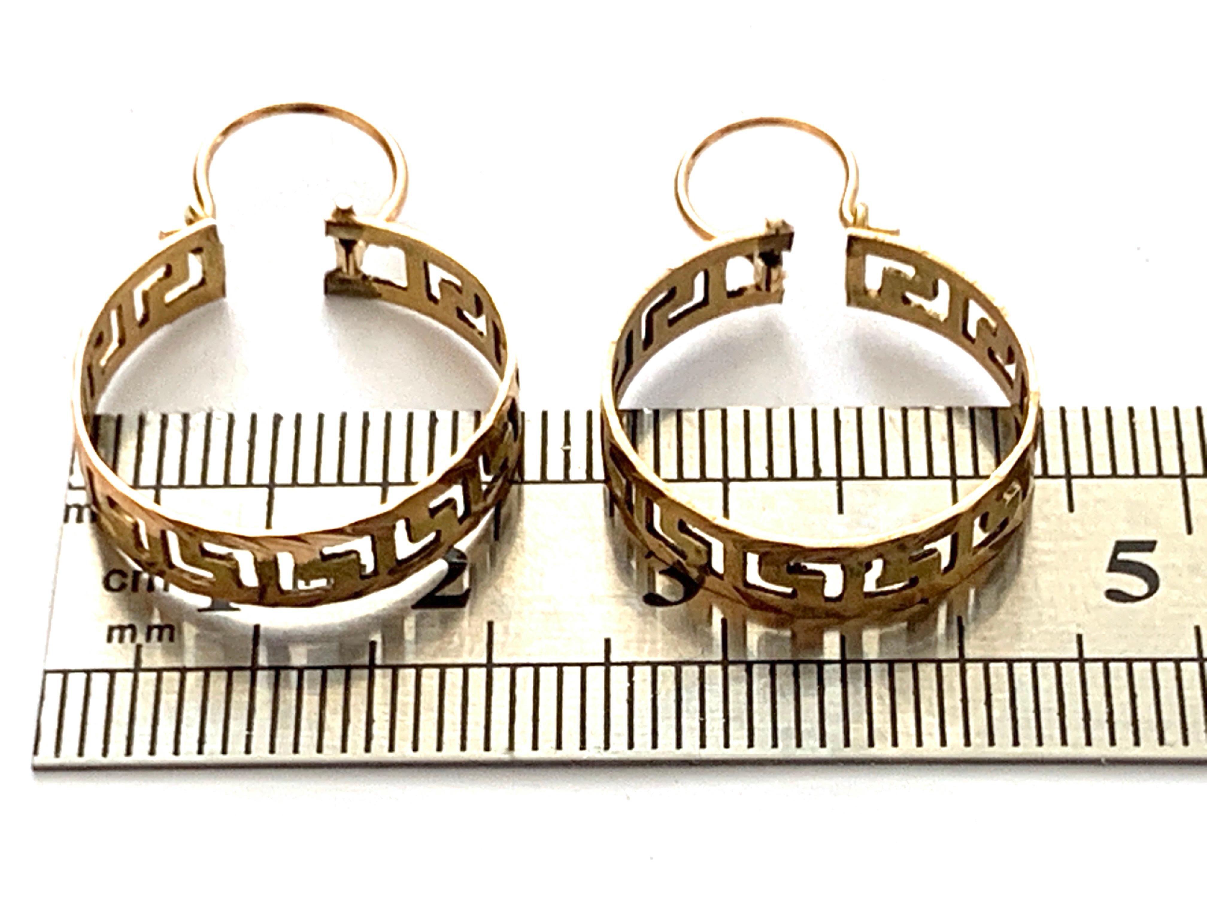 14ct 585 Gold Greek Key Earrings For Sale 2
