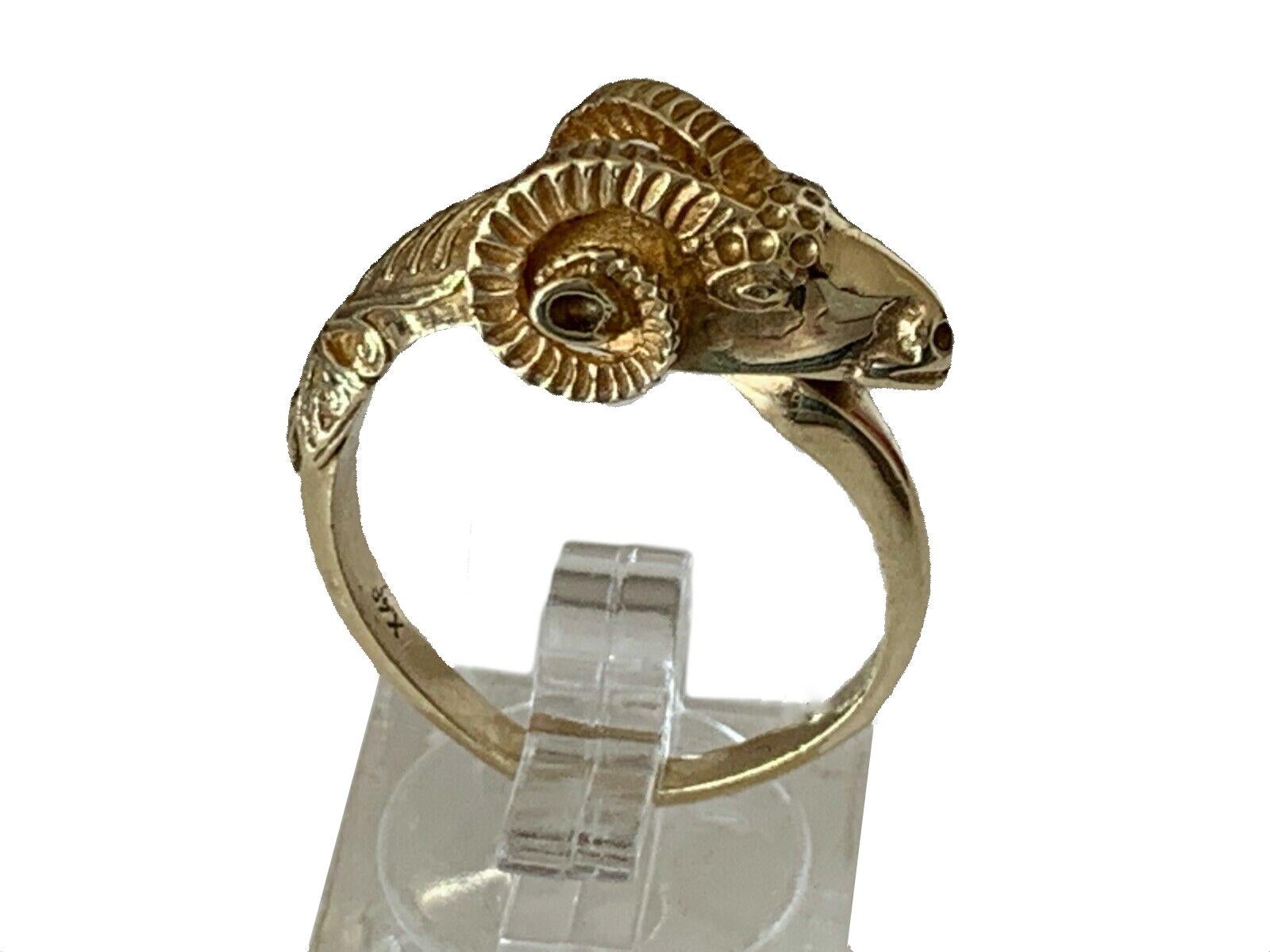 14ct 585 Gold  Vintage Rams Head Ring
Dated between 1960 - 1980
Stamped 585
and X48
Size U.S  ( 7 3/4 )
55.7-55.9 mm 