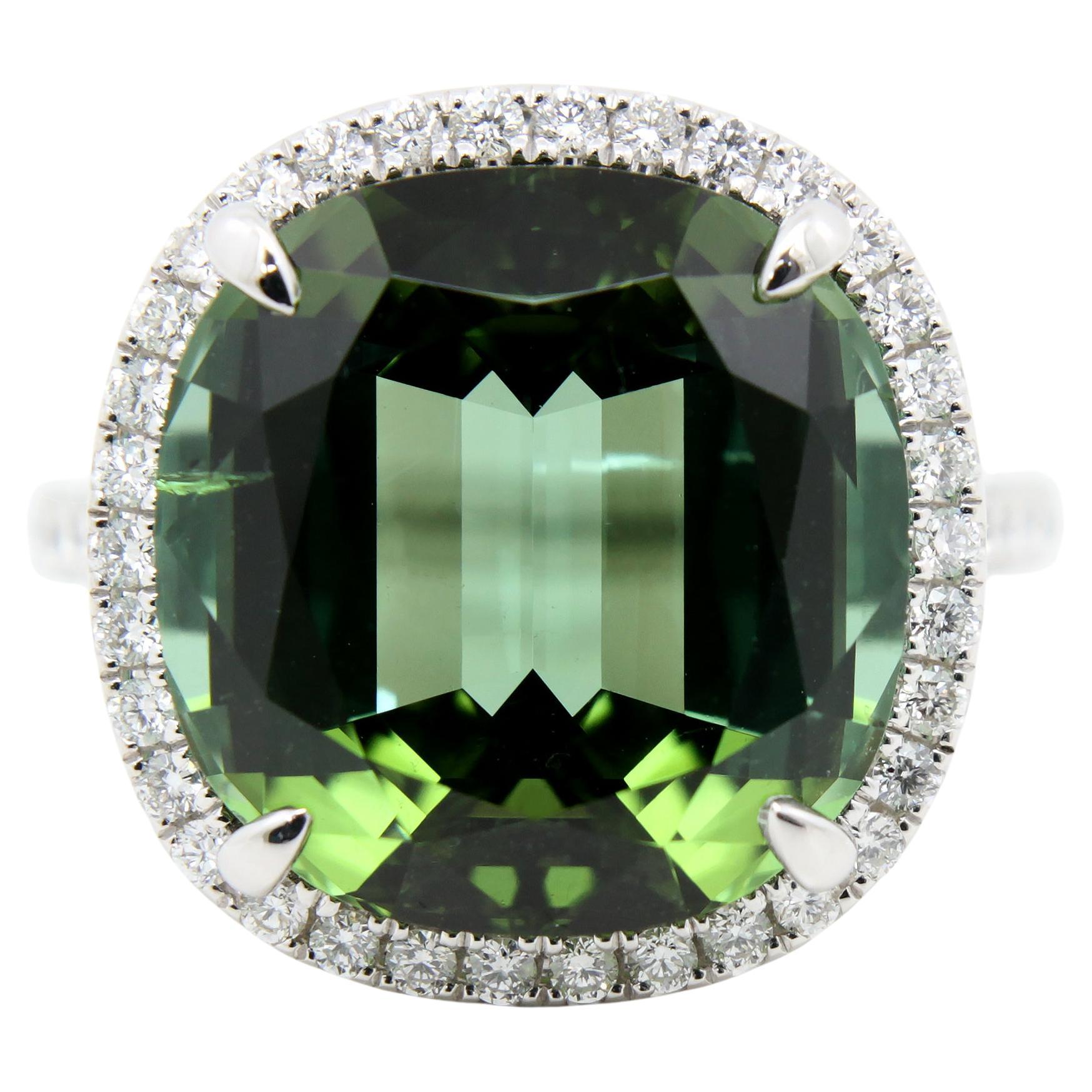 14ct Afghan Tourmaline & Diamond Cocktail Ring in 18K White Gold For Sale