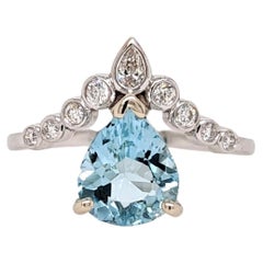 1.4ct Aquamarine Ring w Earth Mined Diamonds in Solid 14k Gold Trillion 9x7mm