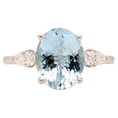 1.4ct Aquamarine Ring w Earth Mined Diamonds in Solid 14K White Gold Oval 10x8mm