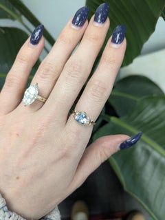 1.4ct Aquamarine Ring with Natural Diamond Accents: Solid 14k Gold, Trillion 8mm