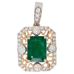 1.4ct Emerald Pendant with Natural Diamonds Accents: Solid 14K Gold, 7x5mm