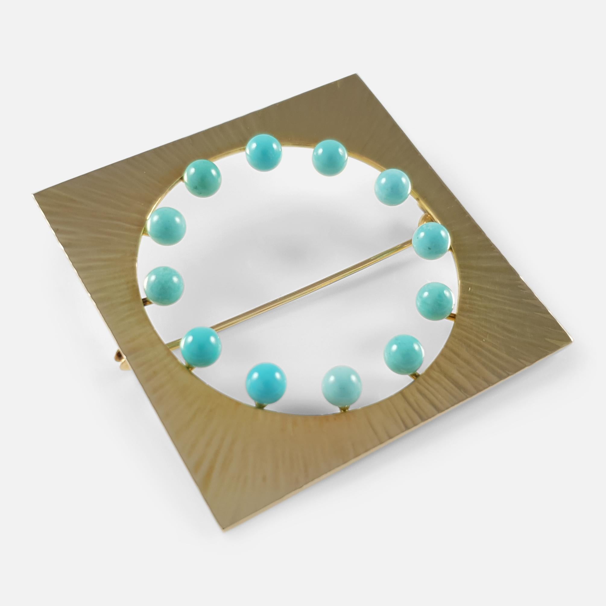 Modernist 14ct Gold Amazonite Brooch by Hans Hansen For Sale