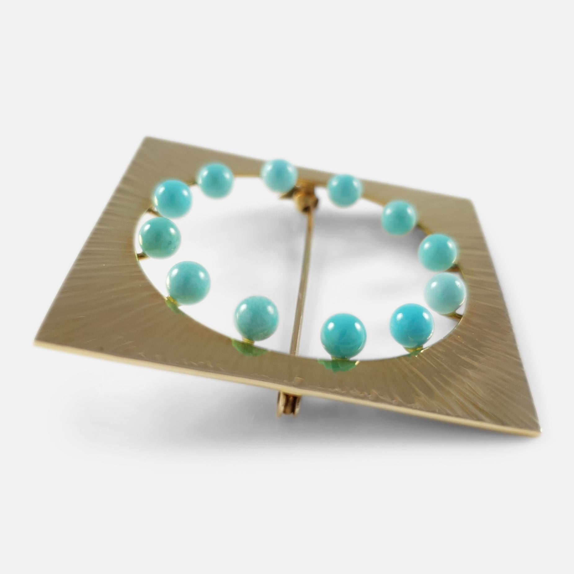 Bead 14ct Gold Amazonite Brooch by Hans Hansen For Sale