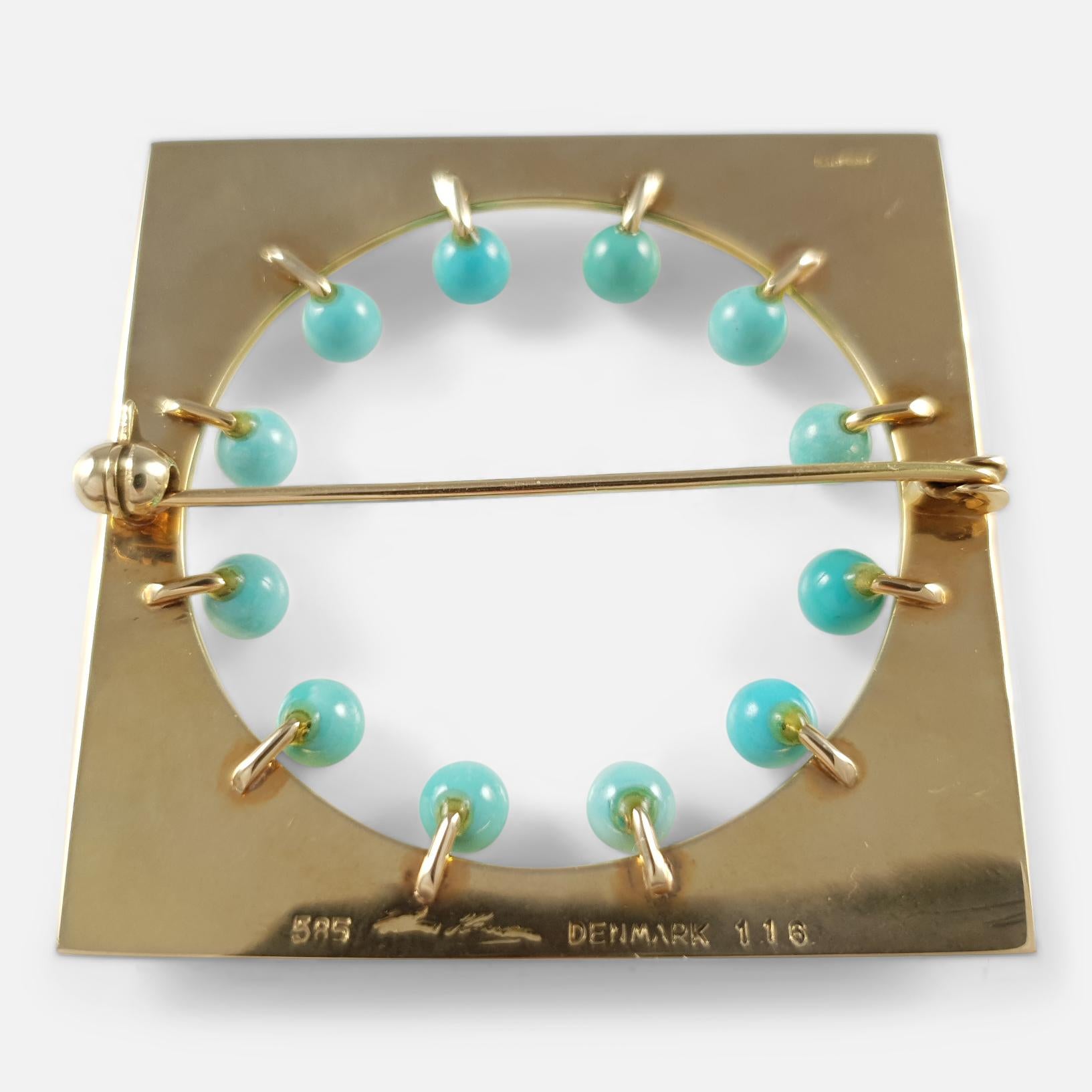 Women's or Men's 14ct Gold Amazonite Brooch by Hans Hansen For Sale