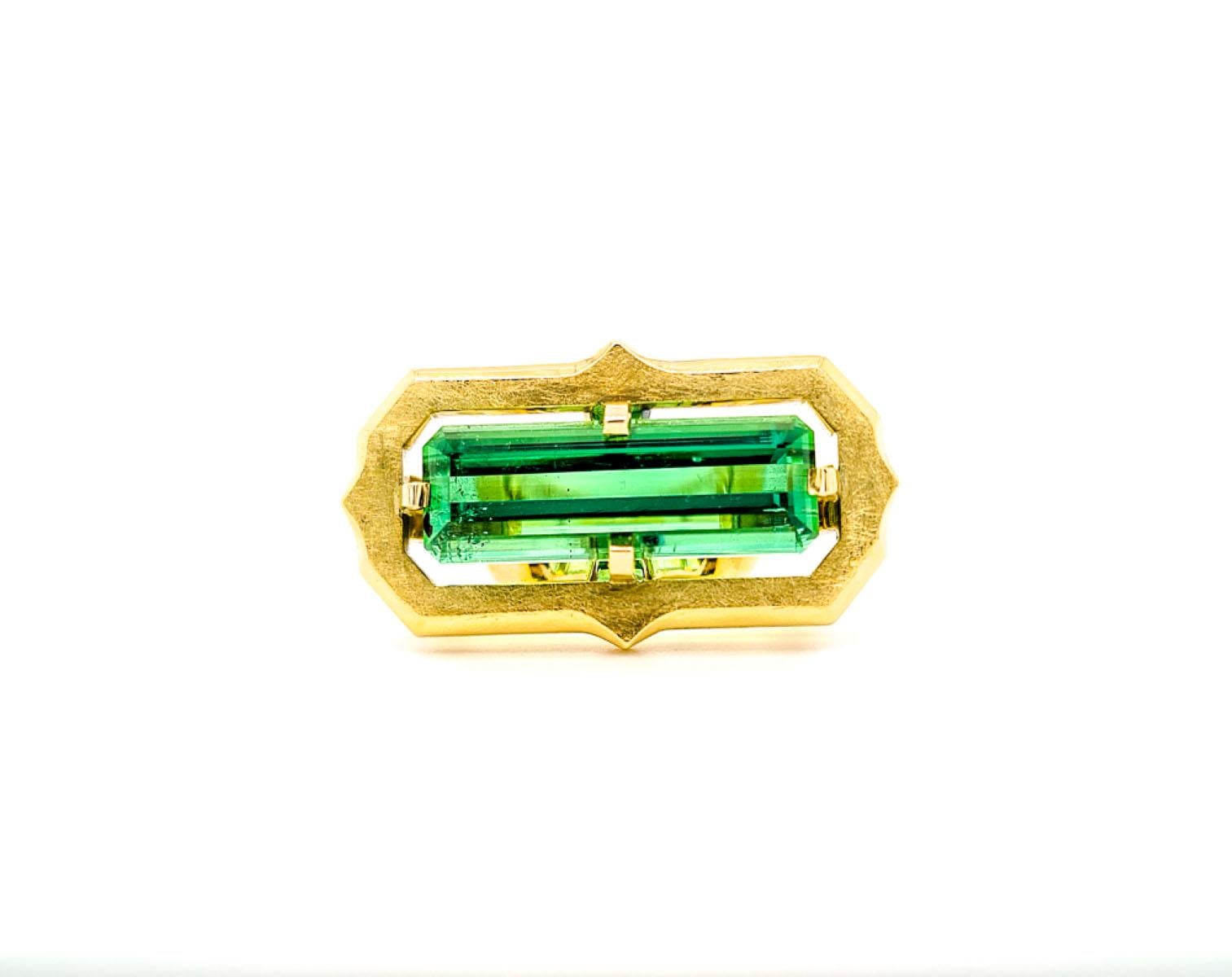 Emerald Cut 14ct Gold and Green Tourmaline Ring 