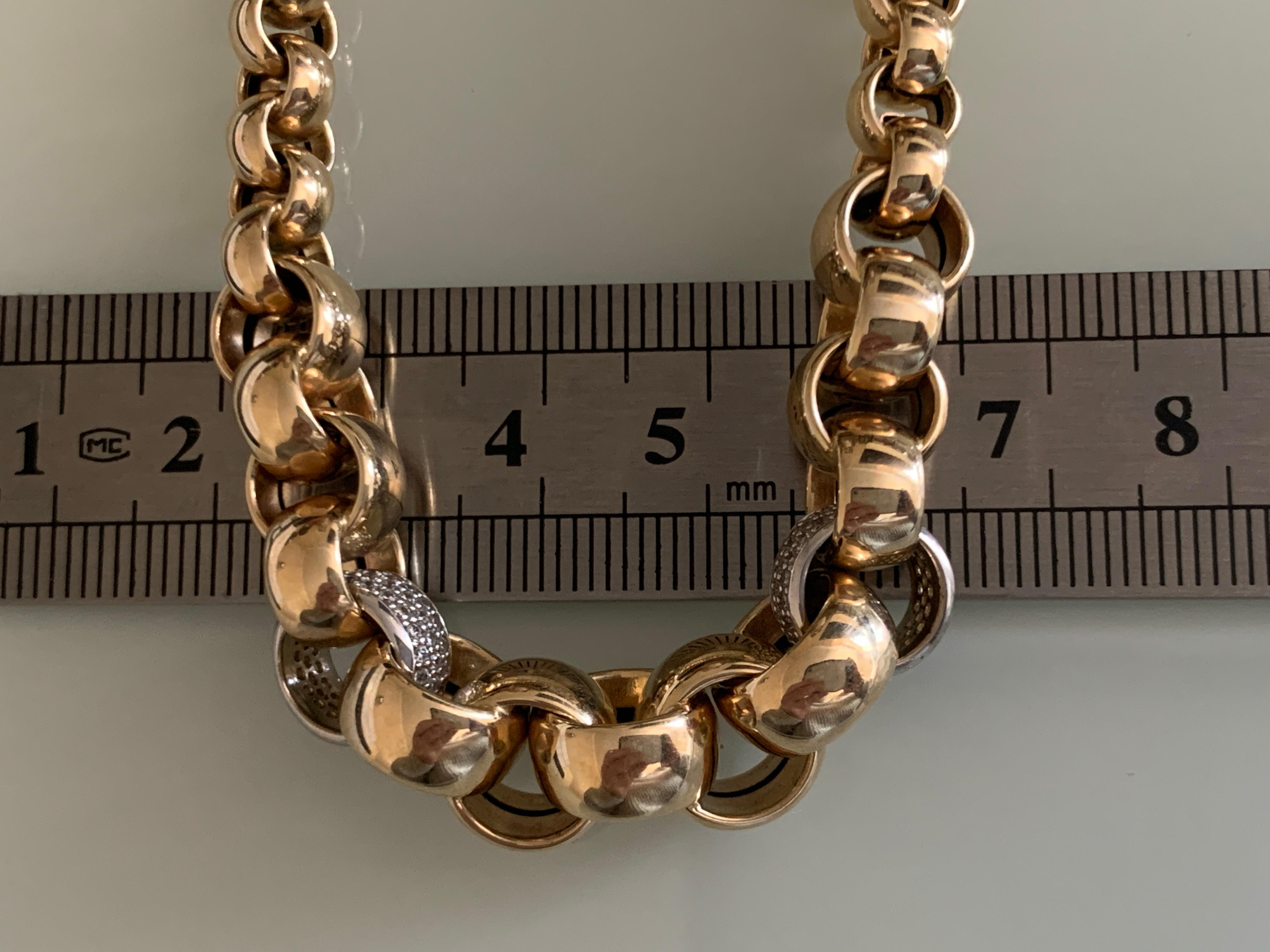 14ct Gold Bracelet with Two Pave Diamond Links For Sale 7