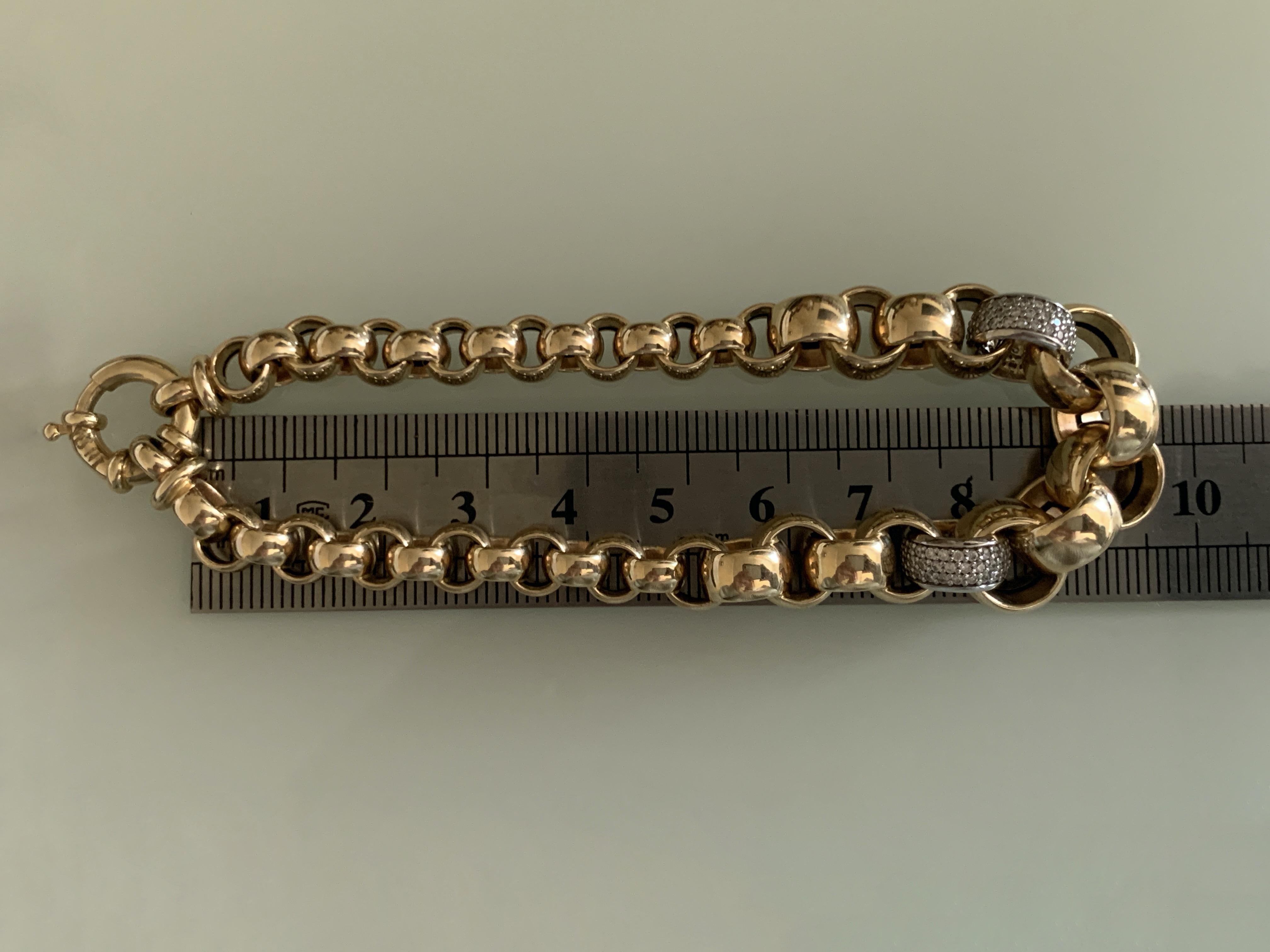 14ct Gold Bracelet with Two Pave Diamond Links For Sale 11