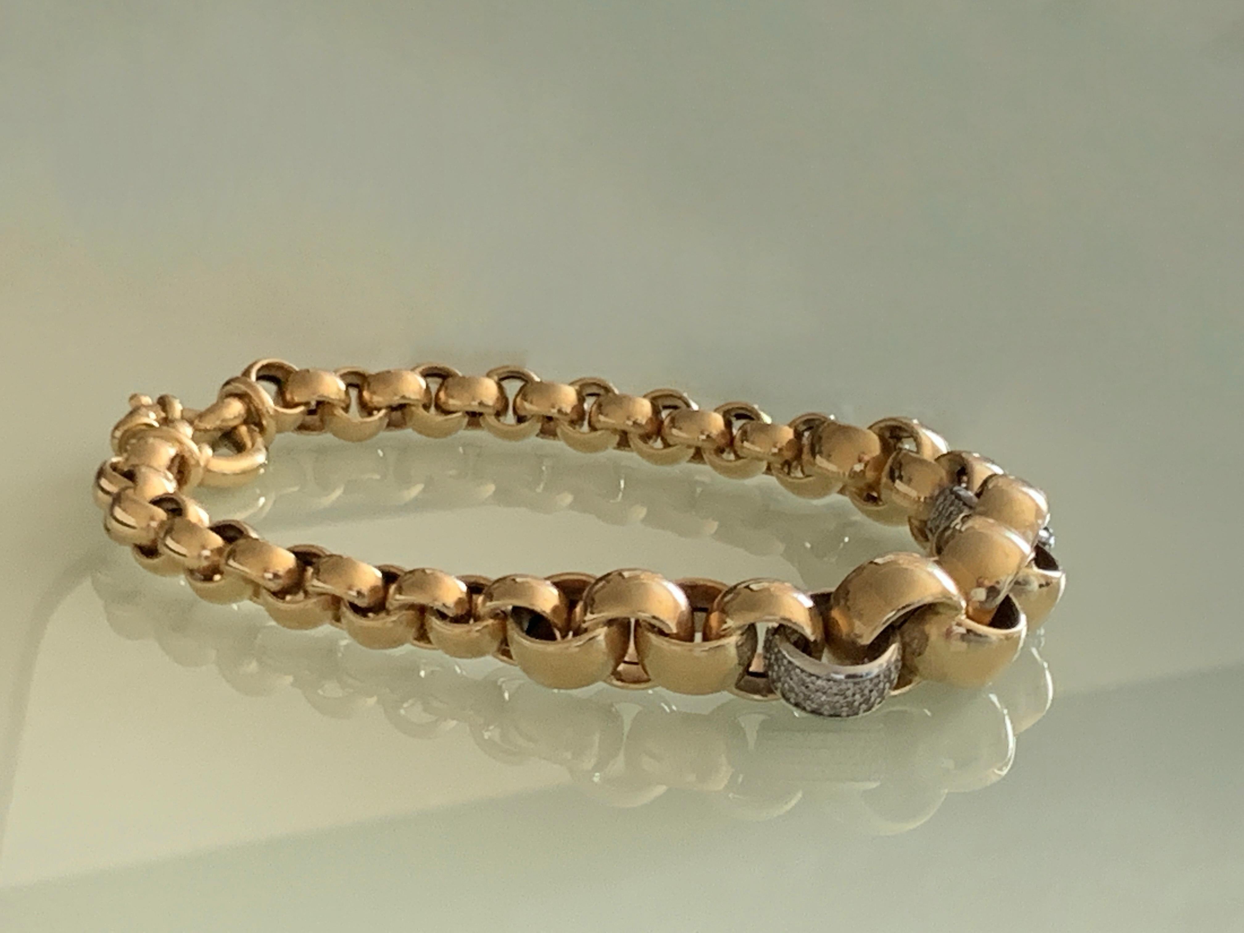 14ct Gold Bracelet with Two Pave Diamond Links In Good Condition For Sale In London, GB