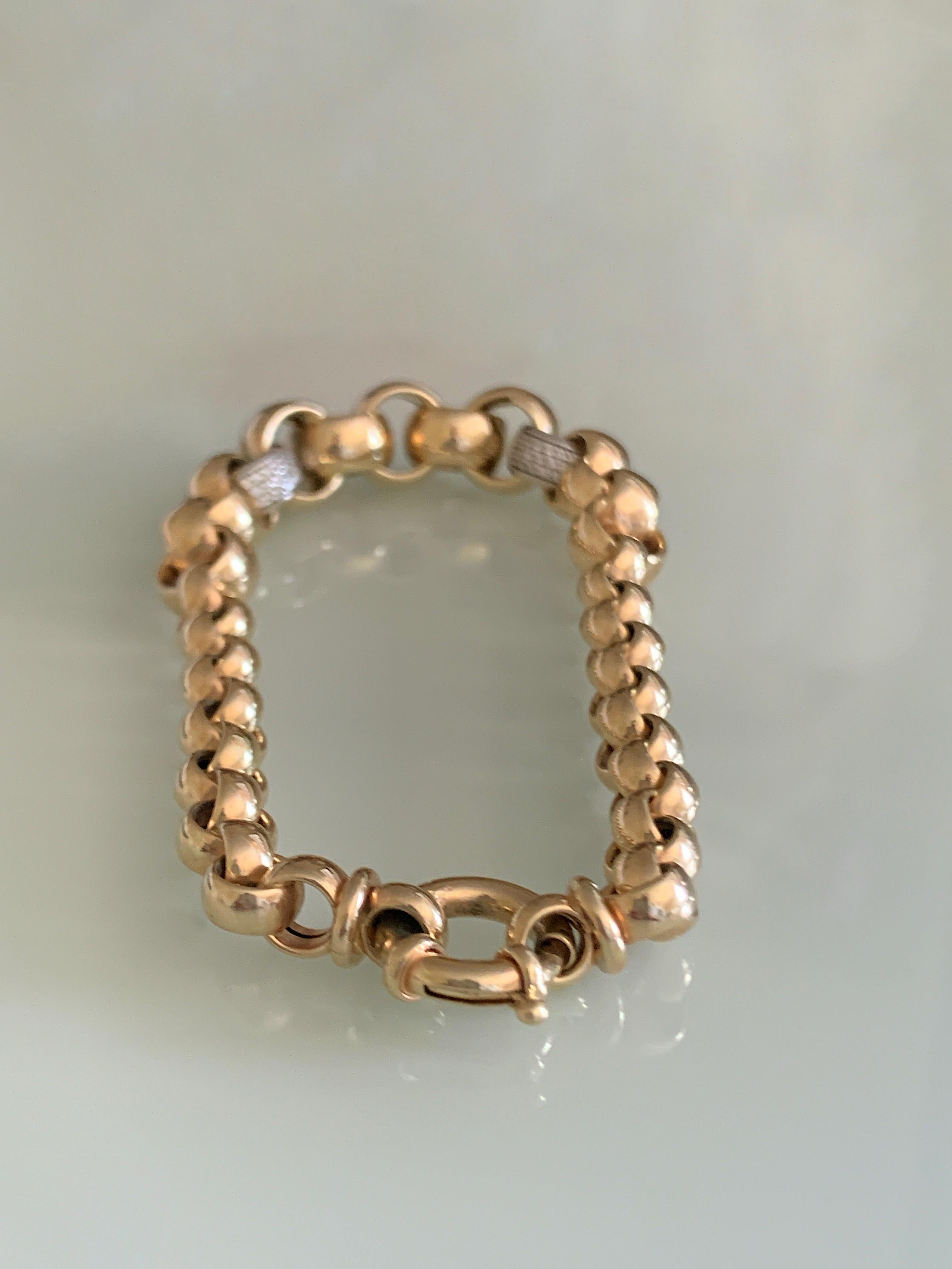 Women's 14ct Gold Bracelet with Two Pave Diamond Links For Sale