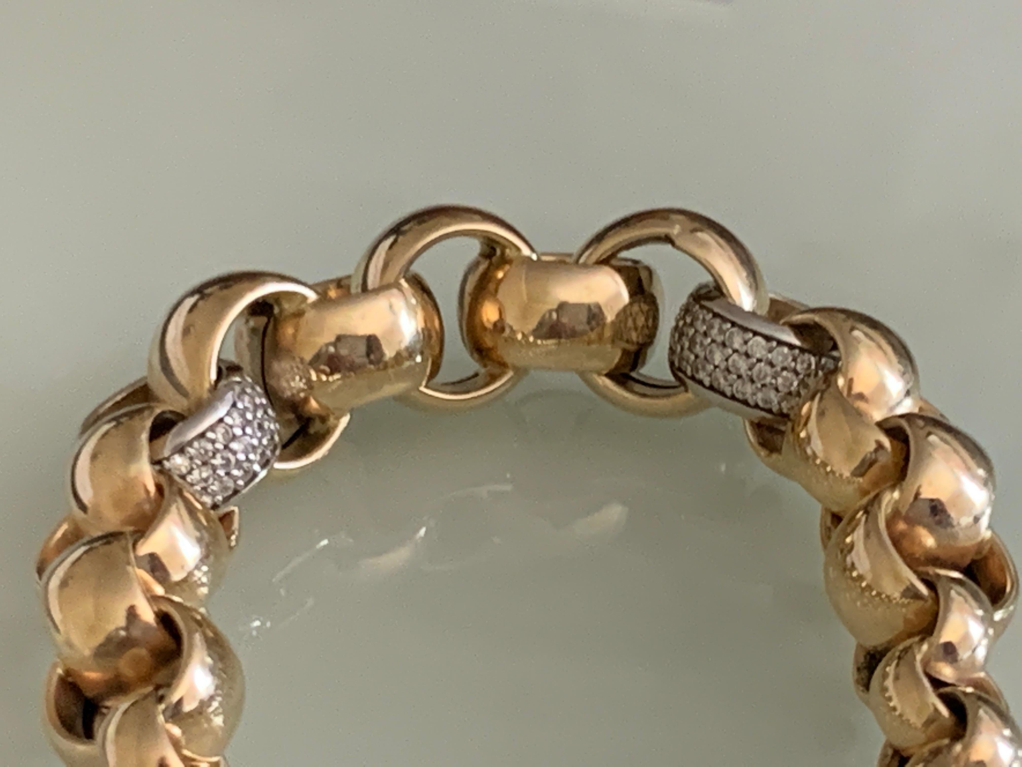 14ct Gold Bracelet with Two Pave Diamond Links For Sale 1