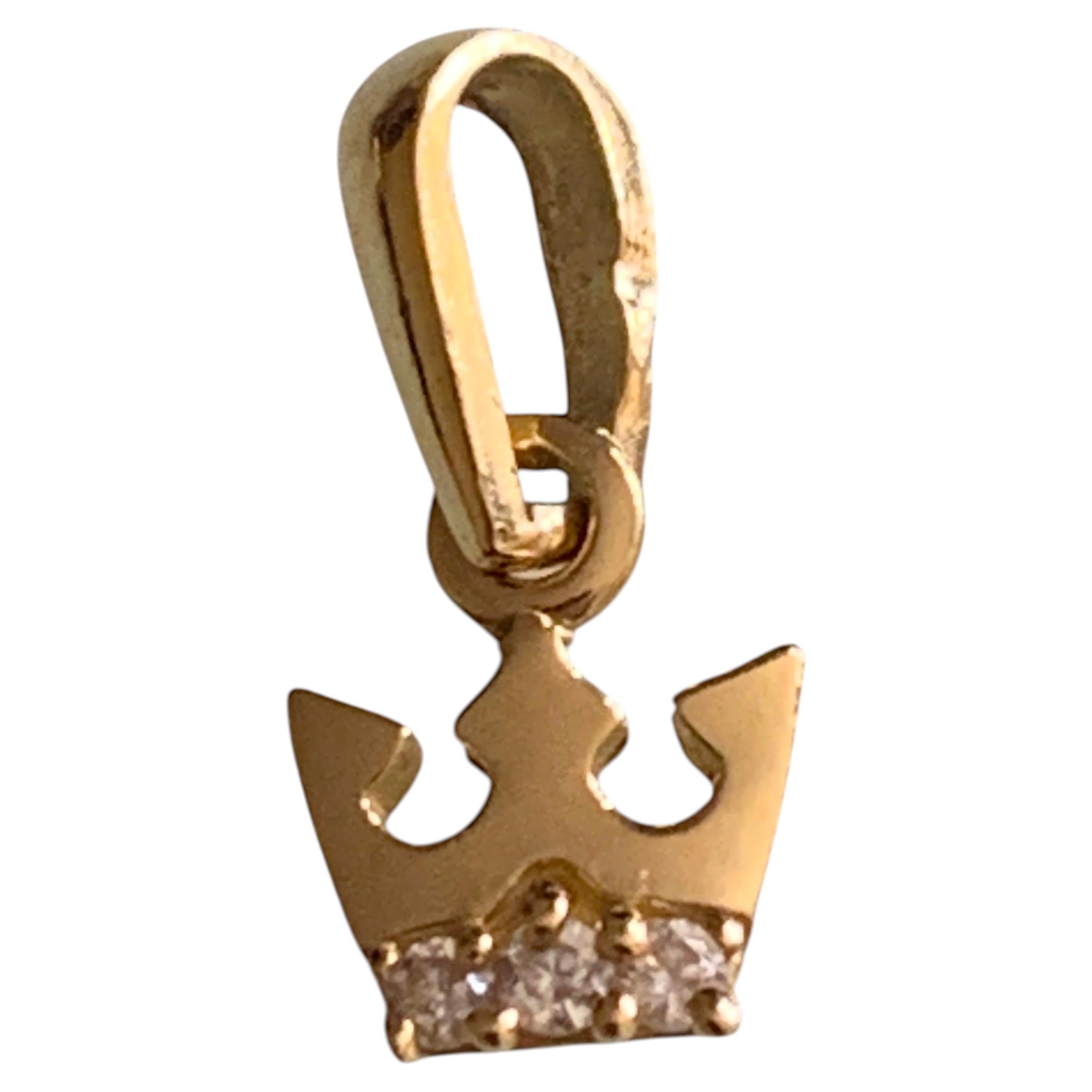 14ct Gold Crown diamond Set Miniature Pendant For Sale