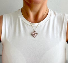 14ct Gold Diamond and Pink Enamel Flower Heart Pendant / Brooch, Circa 1910