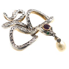 14ct Gold Diamond, Ruby & Emerald Snake Pendant, Early 20th Century