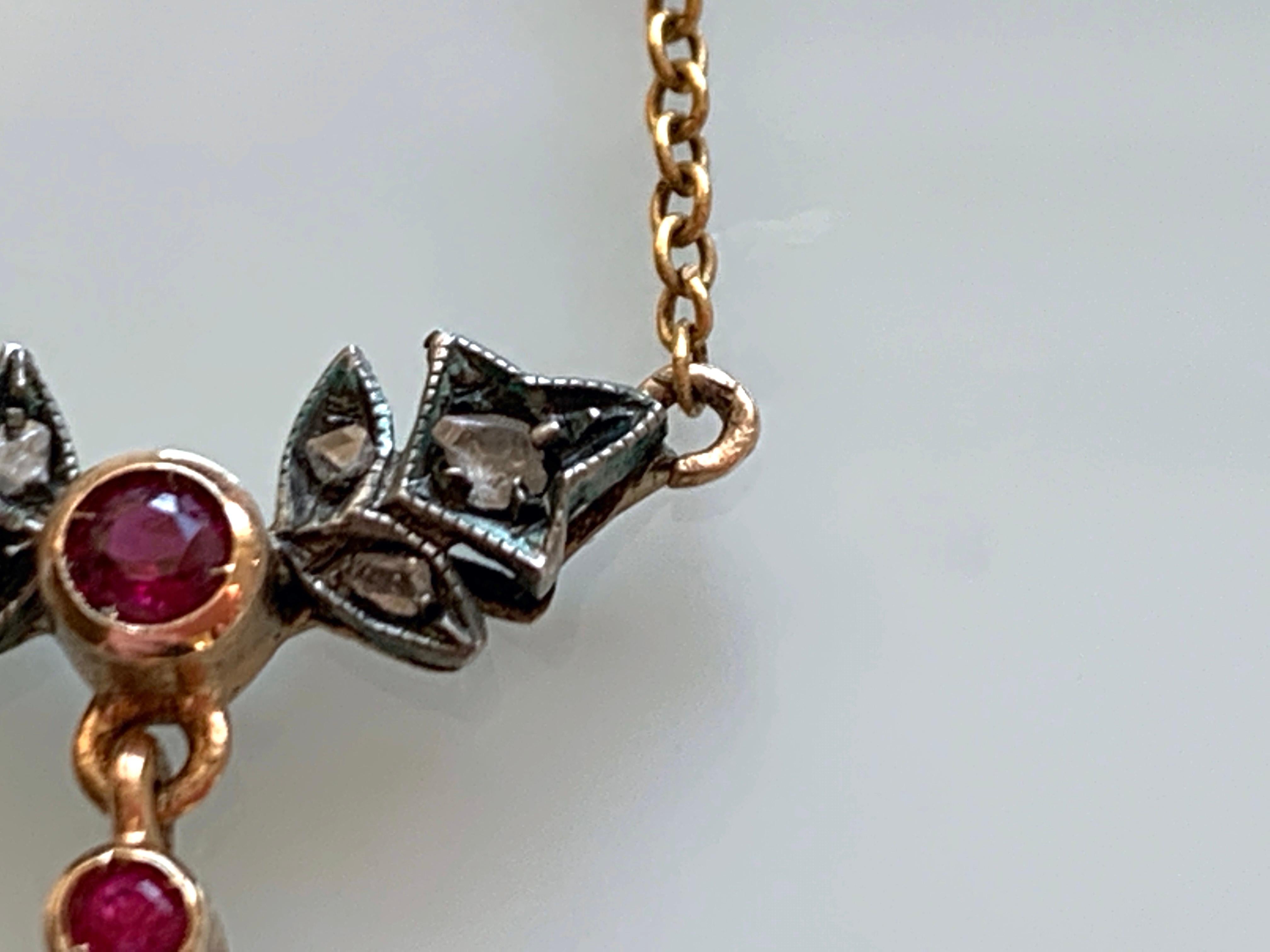 Early Victorian 14ct Gold Diamond & Ruby Necklace For Sale