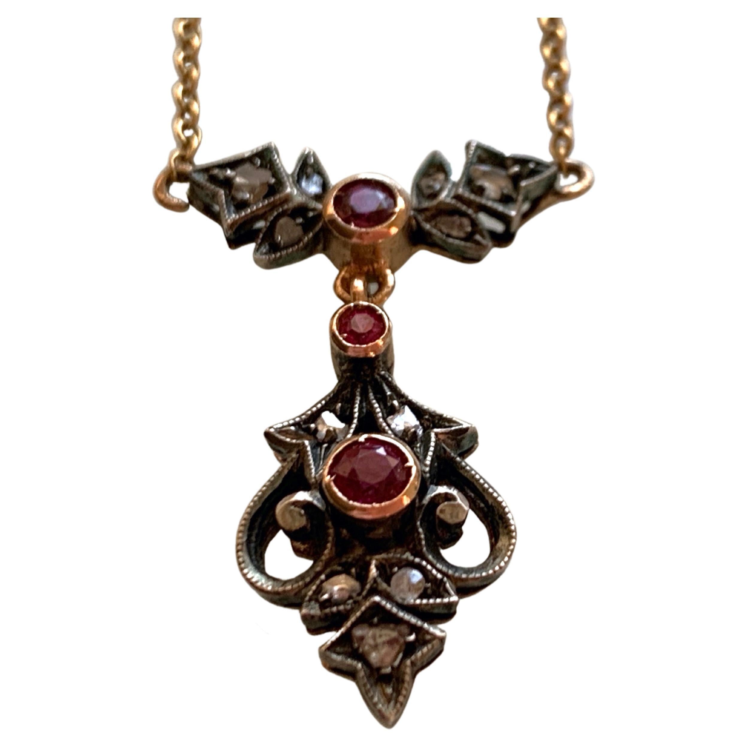 14ct Gold Diamond & Ruby Necklace