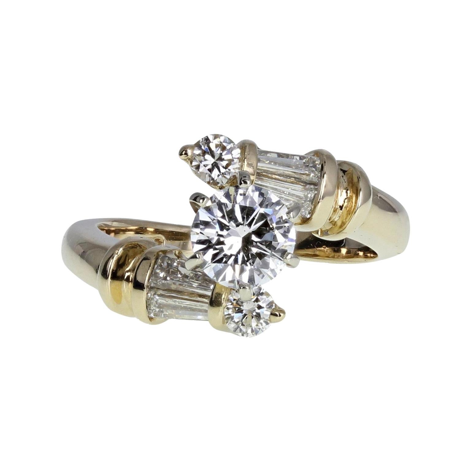 14 Carat Gold Diamond Solitaire Twist Engagement Ring For Sale