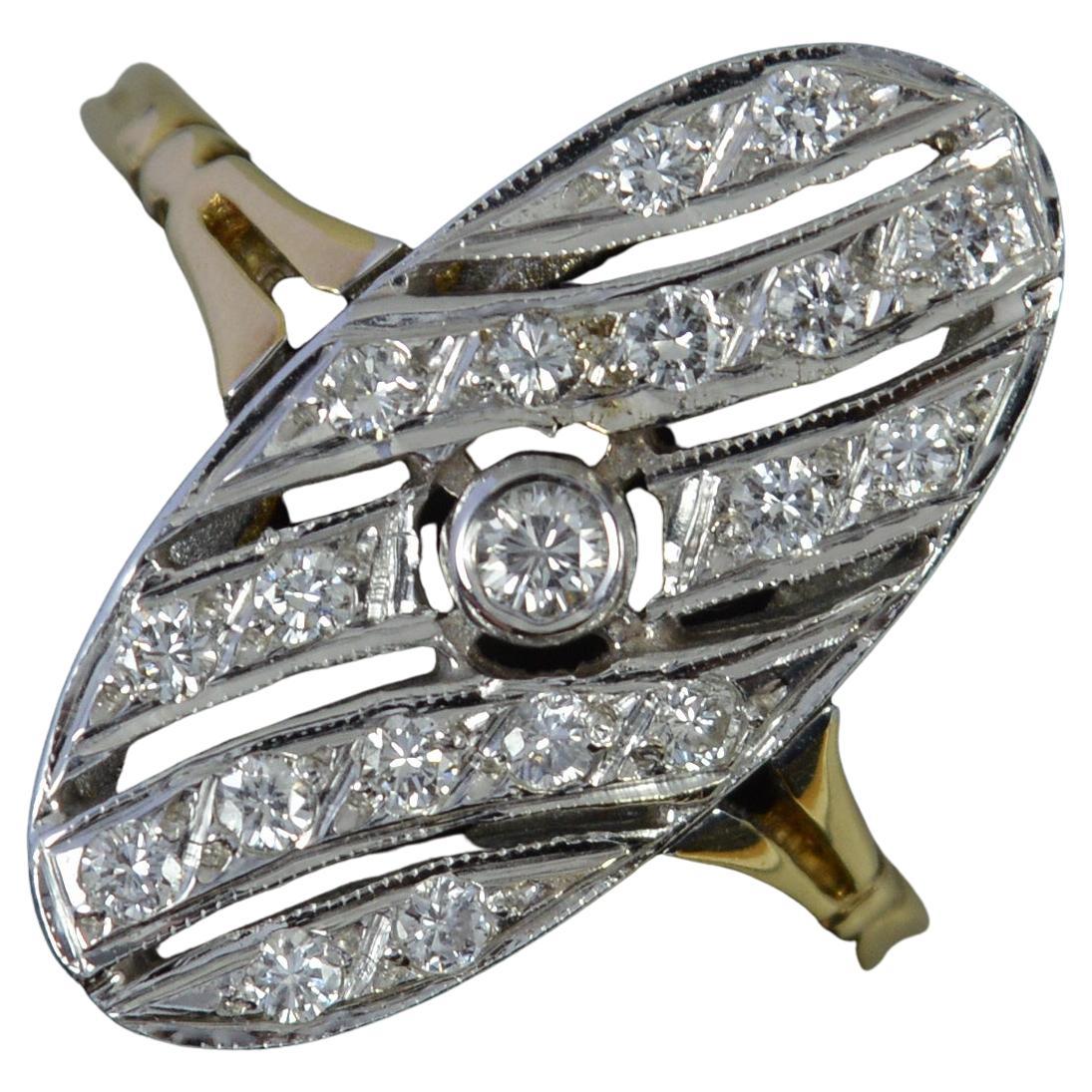 14ct Gold Diamond Striking Oval Panel Cluster Ring