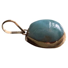 14ct Gold Handcrafted Mounted Duck Egg Blue Stone Pendant
