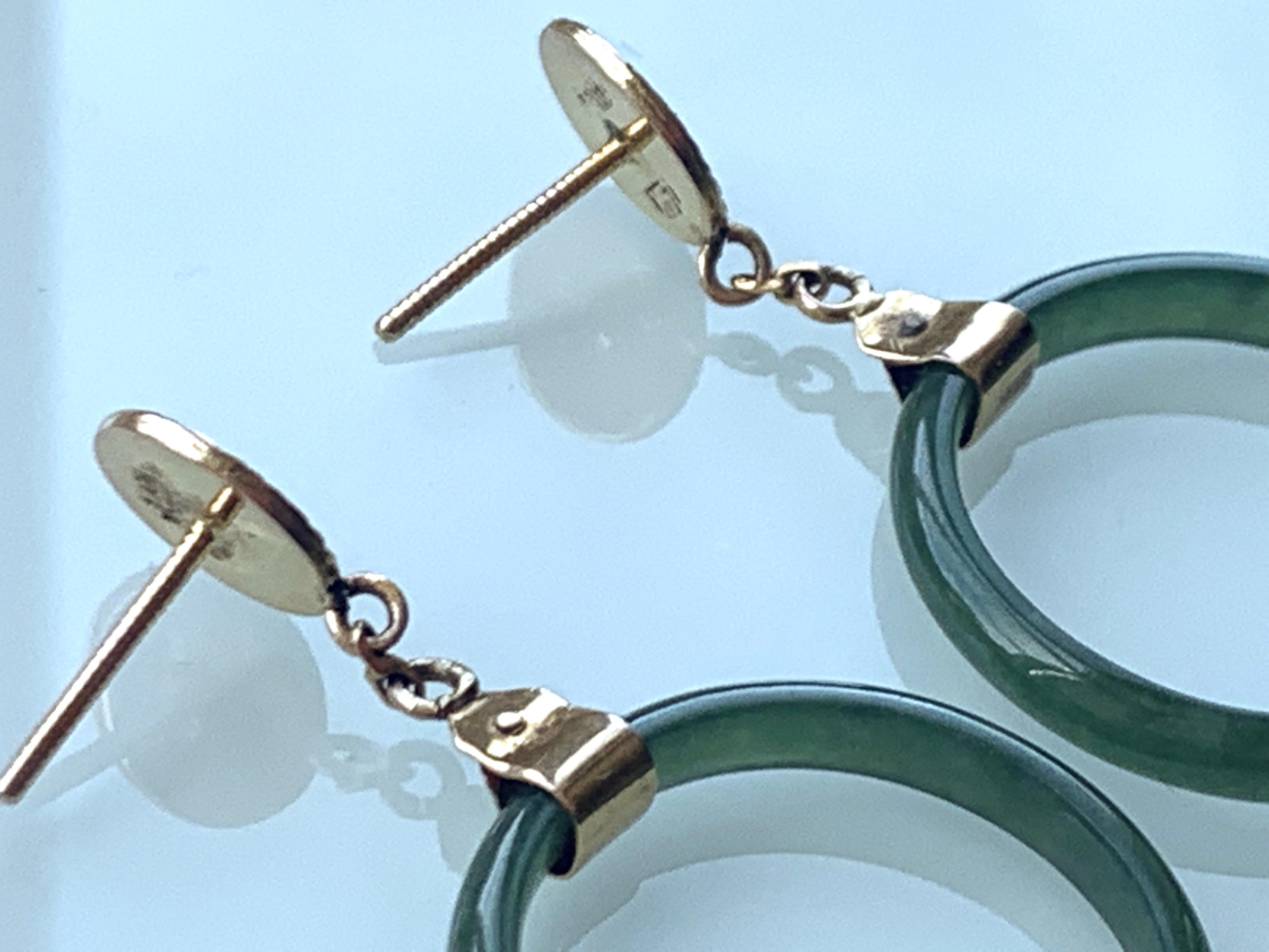 Art Deco 14ct Gold & Jade Earrings For Sale