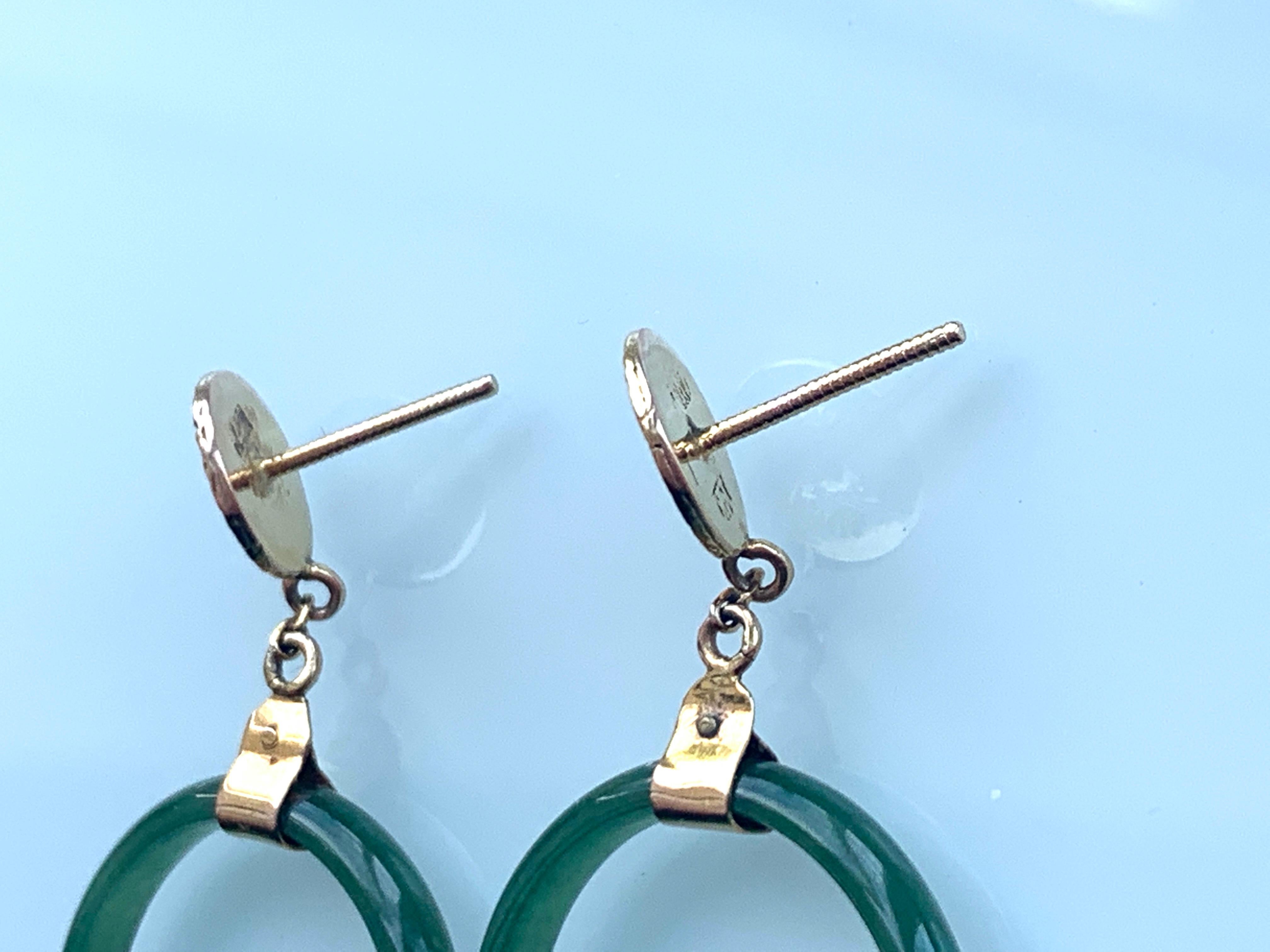 14 Karat Gold & Jade-Ohrringe Damen im Angebot