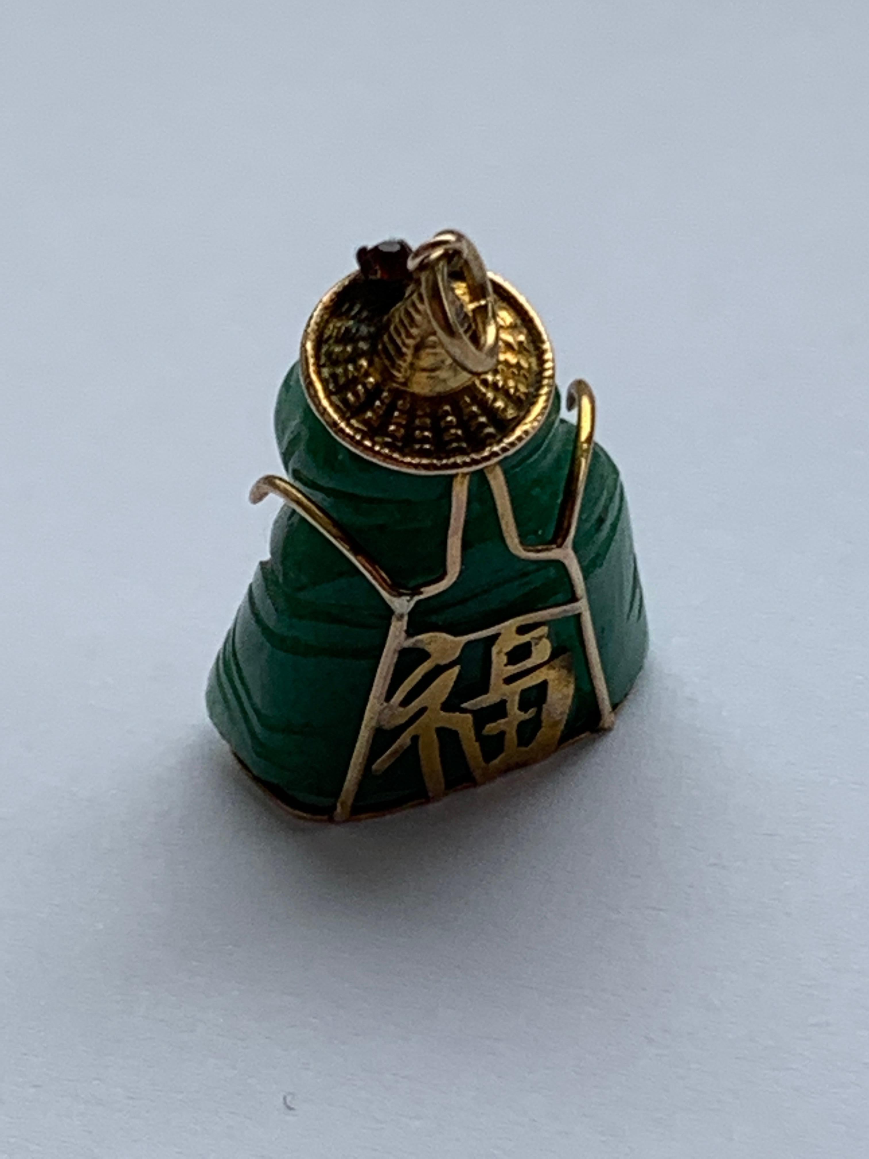 Women's or Men's 14ct Gold Jade Buddha Charm For Sale