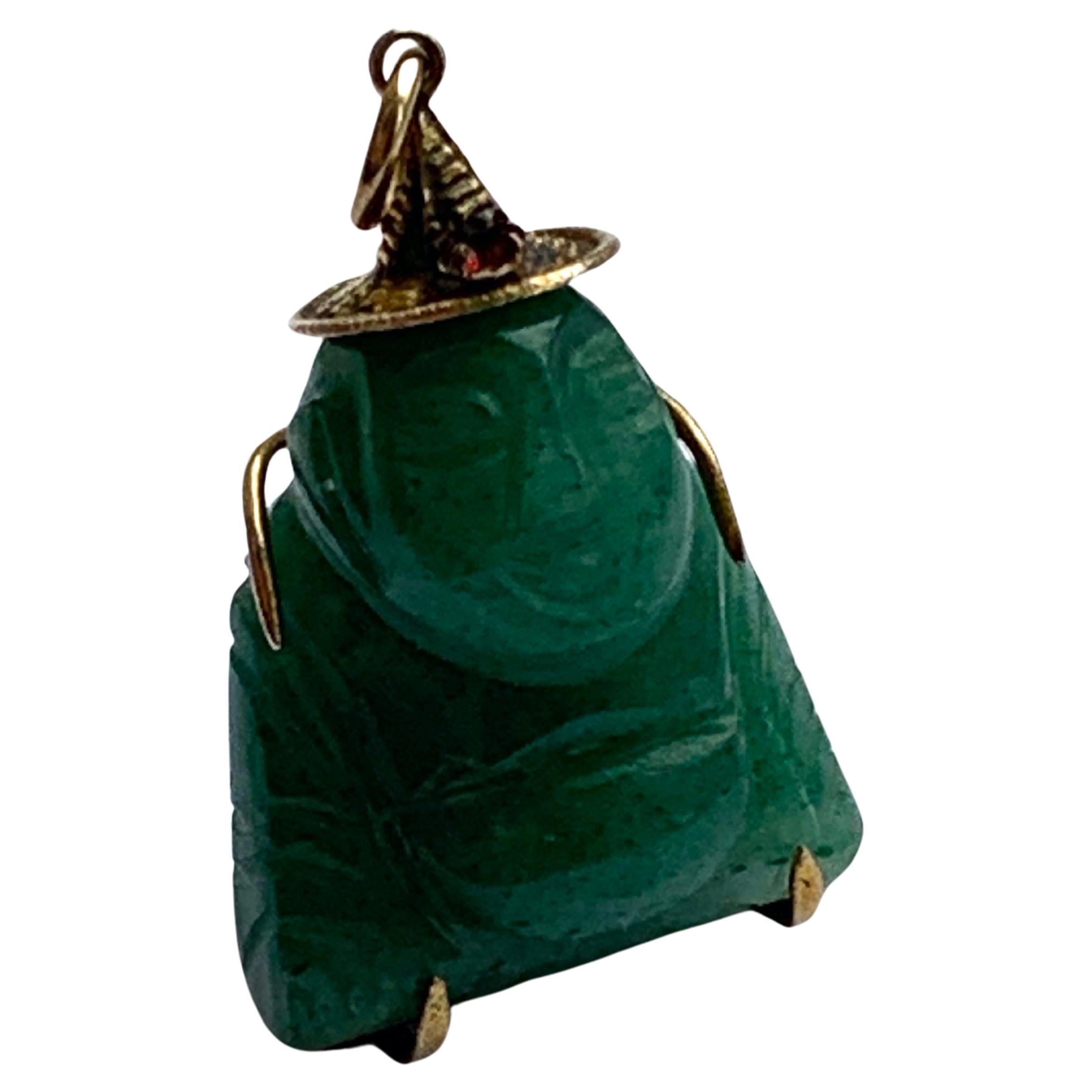 14ct Gold Jade Buddha Charm For Sale