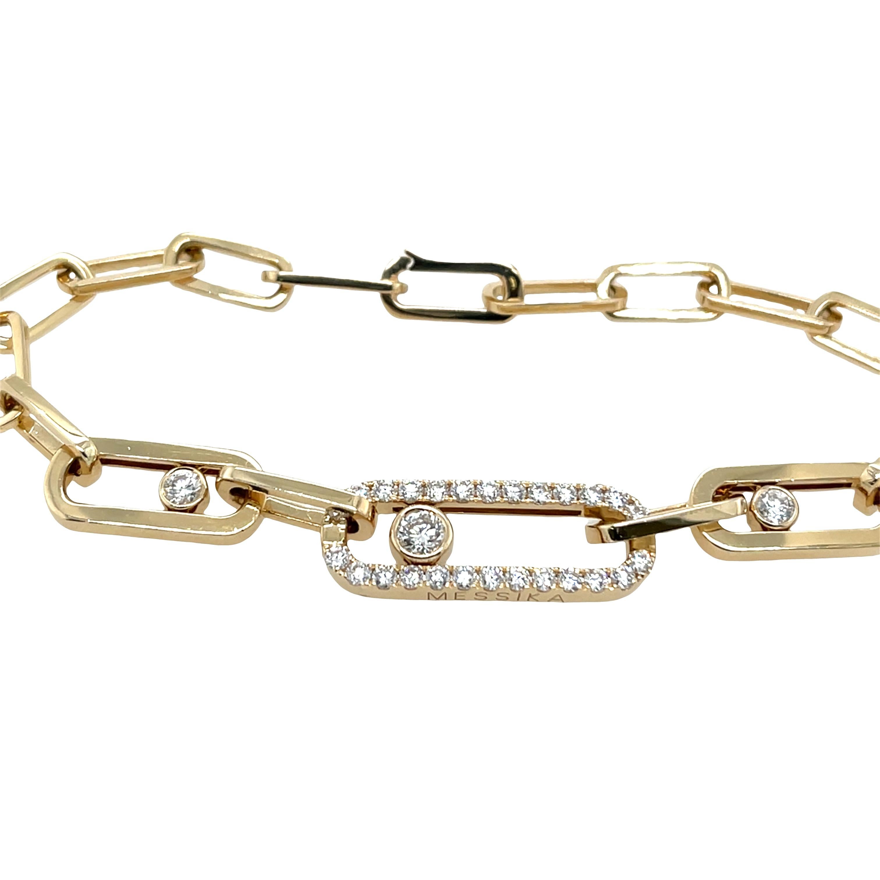 A modern classic, this 14ct gold paperclip bracelet is elevated with a touch of sparkle thanks to its diamond-set link. 
Sleek, stylish, and easy to wear, it’s the perfect everyday luxury piece that layers beautifully with other bracelets or stands