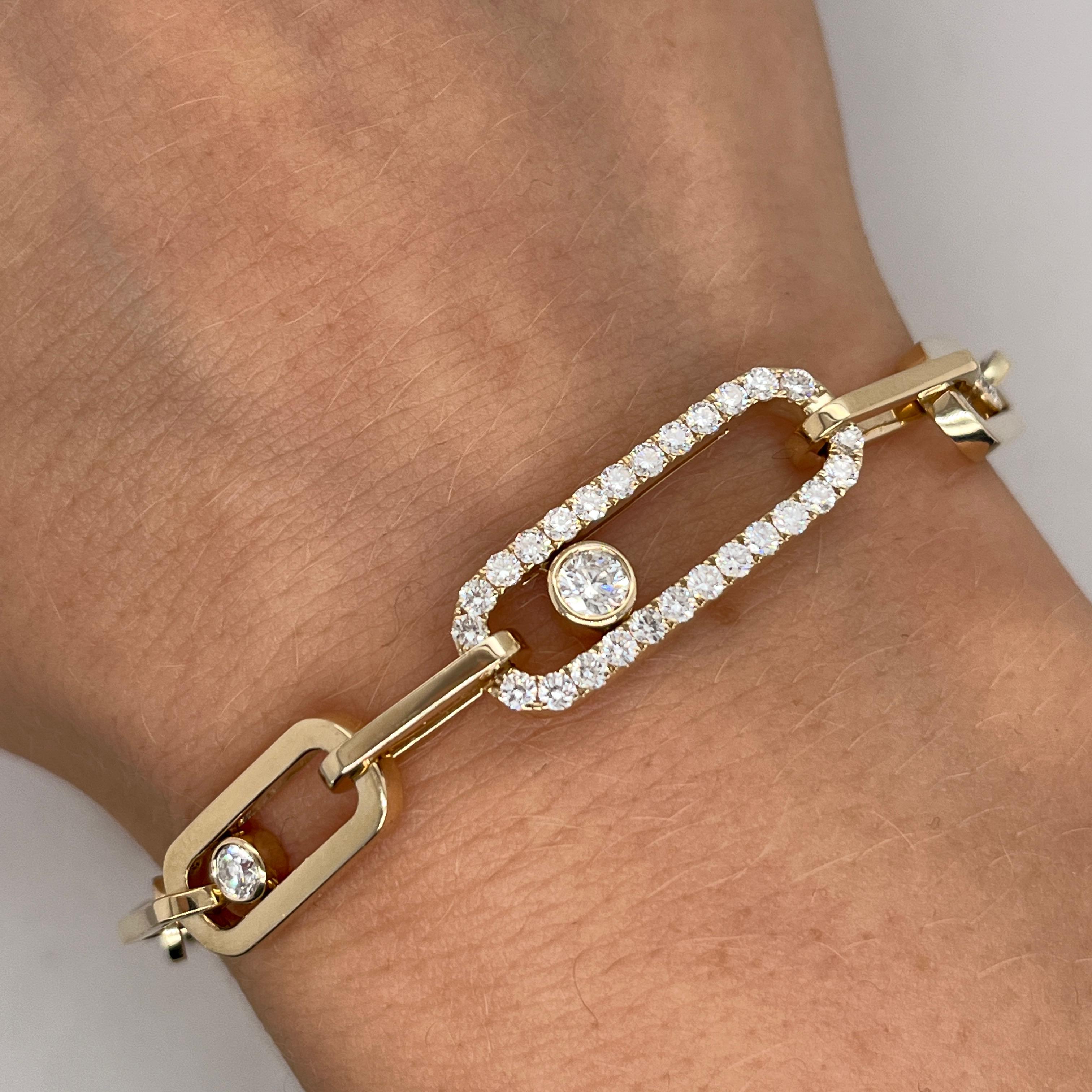 14ct Gold Paperclip Diamond Bracelet im Angebot 1