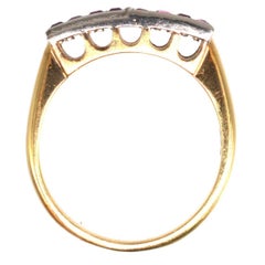 14-Karat-Gold- und Platin-Ring mit Rubin, Rose und Diamanten, deutsch, Mitte des Jahrhunderts