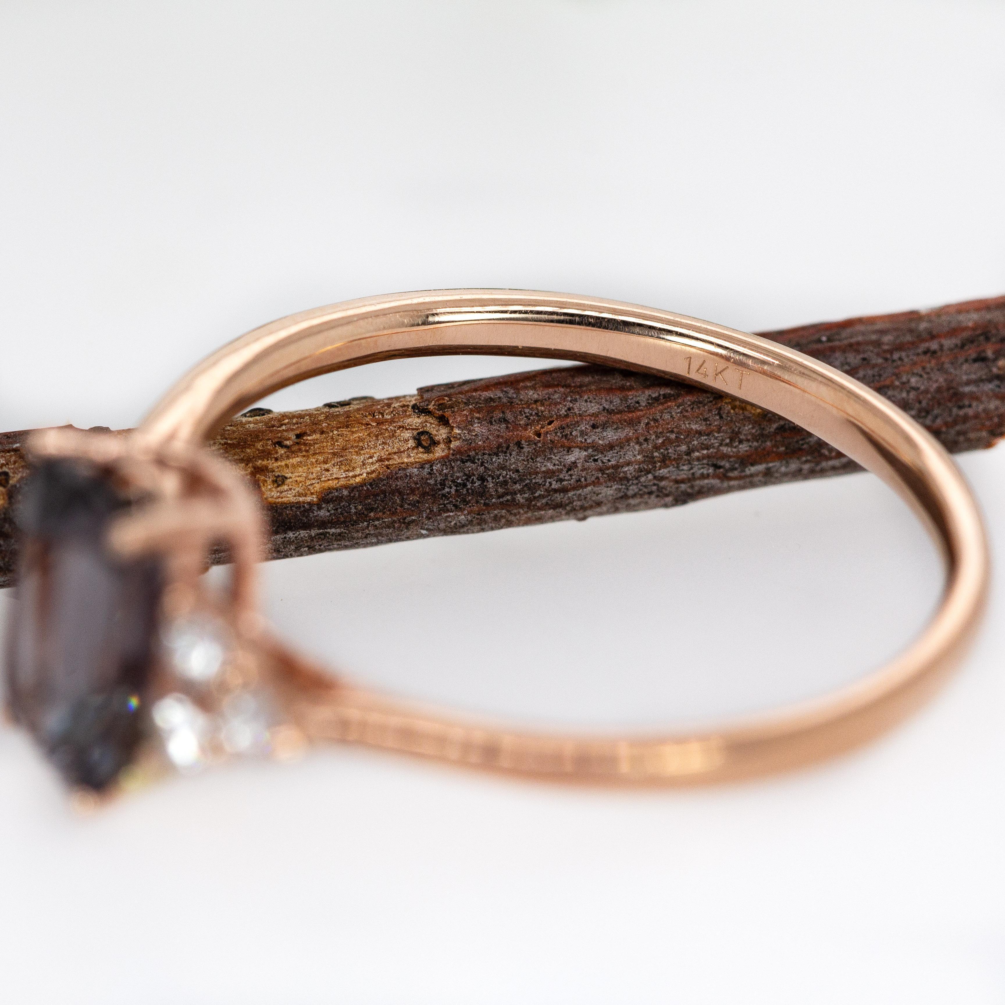 1,4ct Grauer Spinell Ring mit natürlichen Diamanten Akzente in 14K Rose Gold  CU 8x4,5mm im Angebot 2