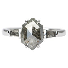 1.4ct Hexagon Salt and Pepper Diamond 14K White Gold Engagement Ring AD2227-6