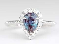 1.4ct Lab-Created Alexandrite Moissanite Halo Engagement Ring 14K Gold R6262