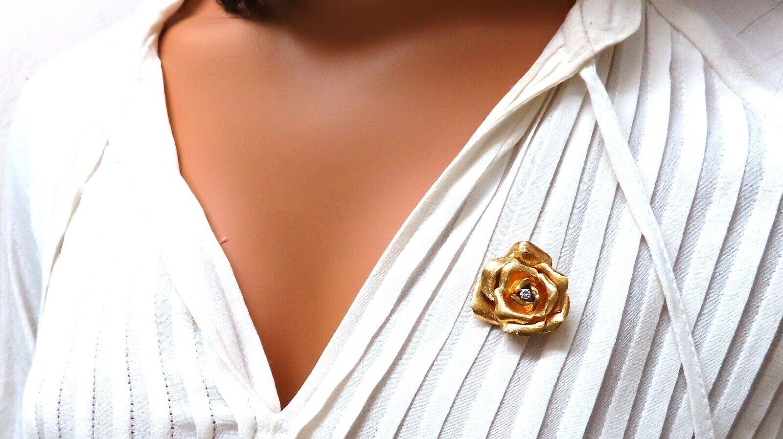 Women's or Men's .14ct Natural Diamond Vintage Gold Flower Rose Pin 3d 14kt