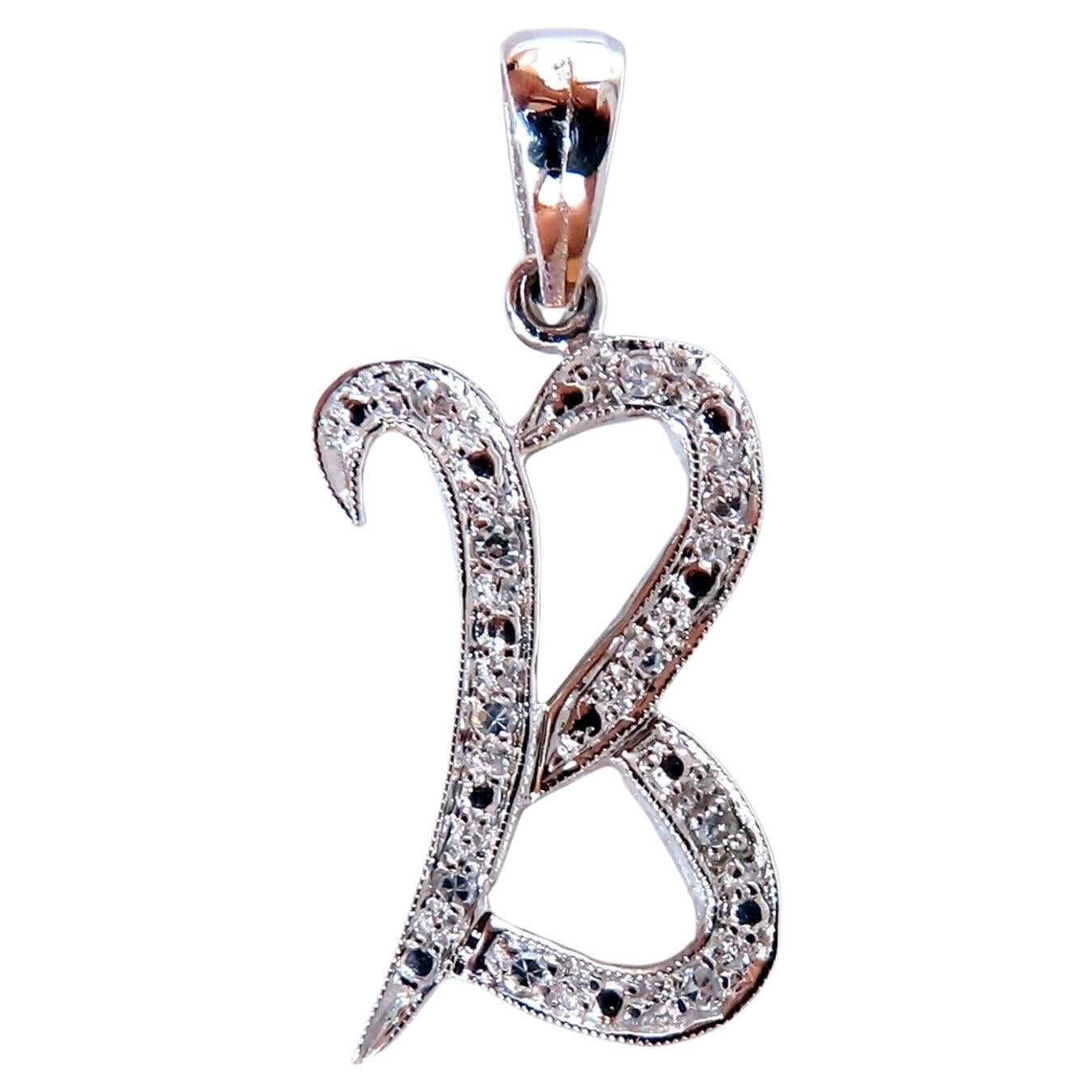 .14ct Natural Diamonds "B" Initial Necklace 14kt For Sale
