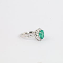 1.4ct Natural Oval-Cut Emerald & Diamond Halo Engagement Ring in 18K White Gold
