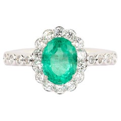 1.4ct Natural Oval-Cut Emerald & Diamond Halo Engagement Ring in 18K White Gold