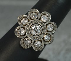 1.4 Carat Old Cut Diamond 18 Carat Gold Large Flower Cluster Ring