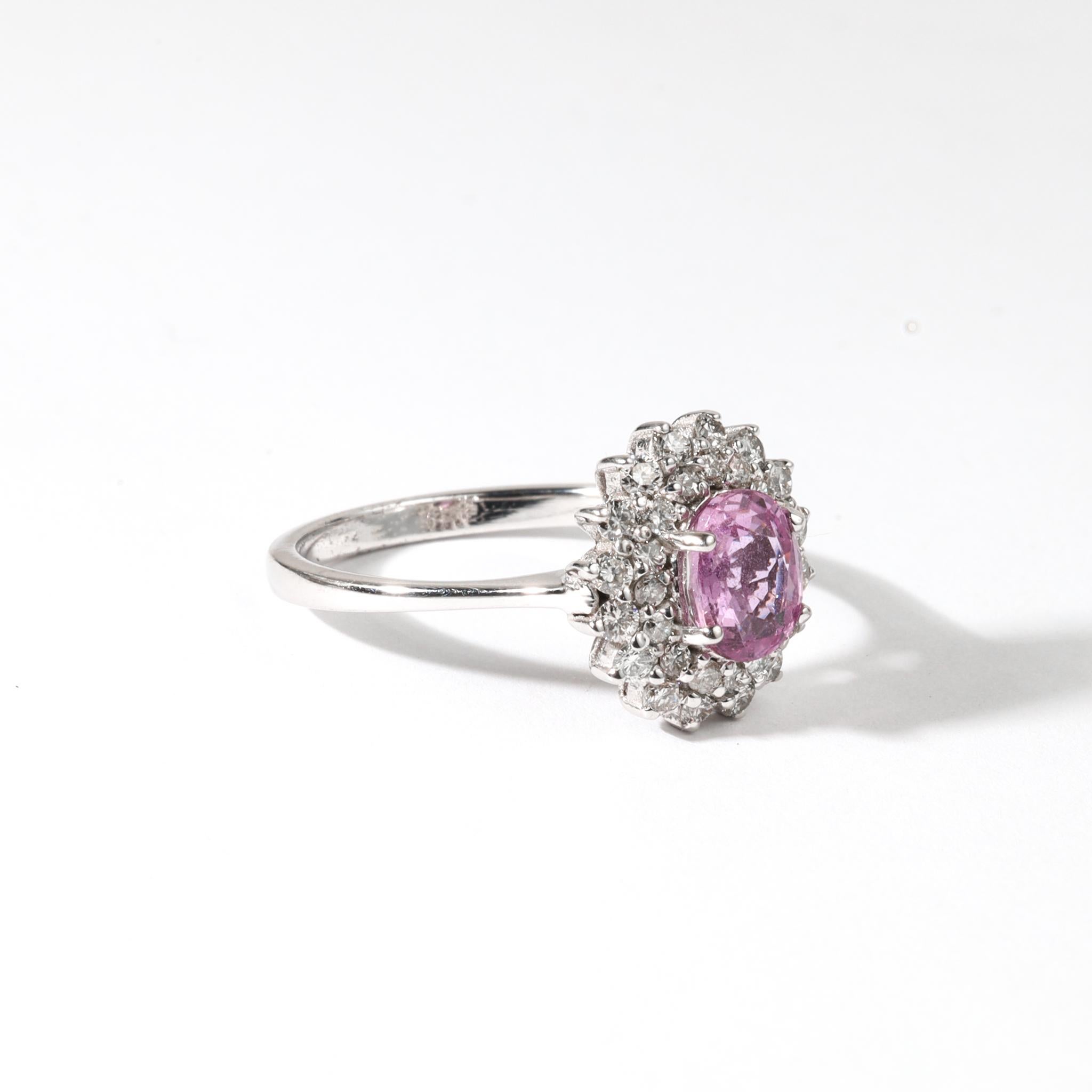 Bague de fiançailles double halo de 1,4 ct de saphirs roses ovales et de diamants - or blanc 18 ct Pour femmes en vente