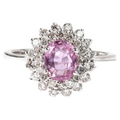 Anello di fidanzamento a doppia aureola con zaffiro rosa ovale e diamante da 1,4 carati - Oro bianco 18 carati