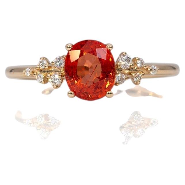 Bague avec saphir padparadscha de 1,4 ct rehaussée de diamants naturels : or massif 14 carats