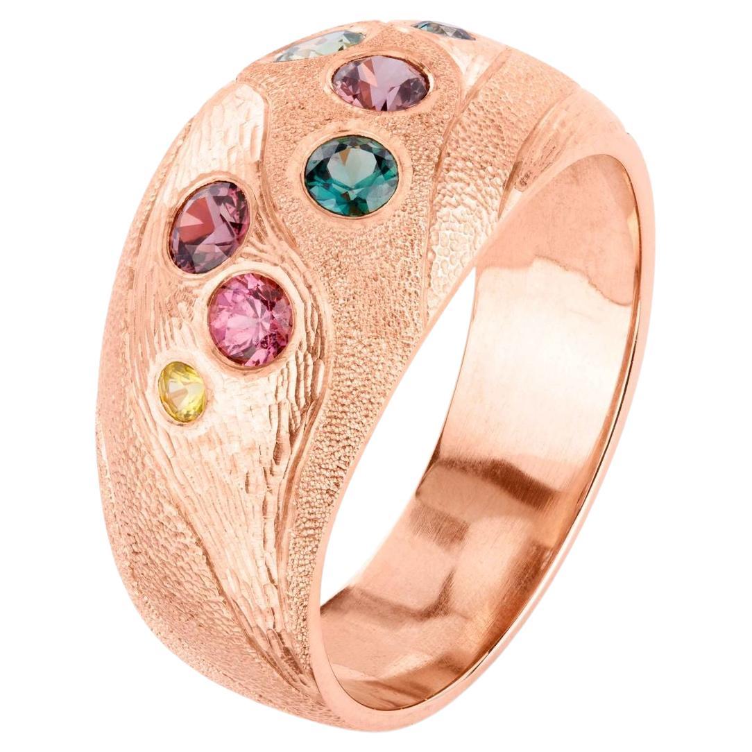14ct Peach Gold Bombè Ring with Ethically Sourced Sapphires For Sale